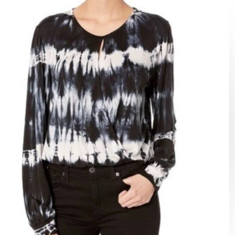Young Fabulous & Broke Jayden Top NWT Black White Tie Dye Wrap Keyhole Size L